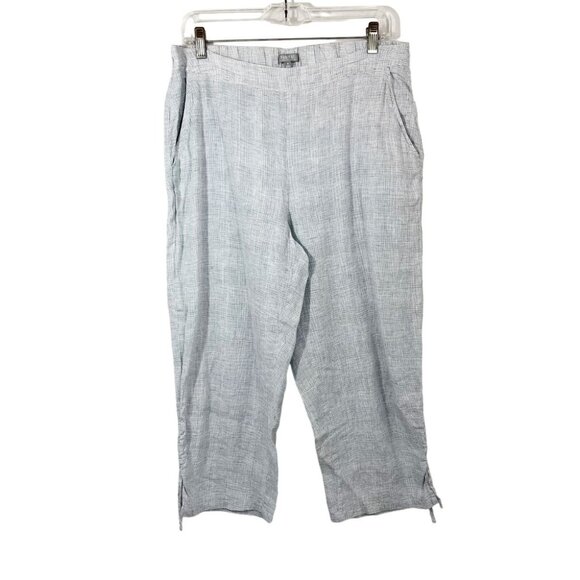 Habitat Linen Pull On Pants White Black Grid Print Drawstring Hem - Size Medium - Picture 1 of 8